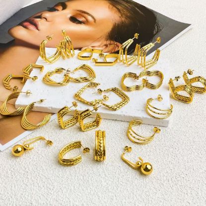 Picture of New hypoallergenic titanium geo hoops, vacuum 18K gold