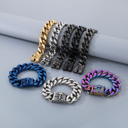 Picture of 316L titanium-steel Cuban-link bracelet with skeleton