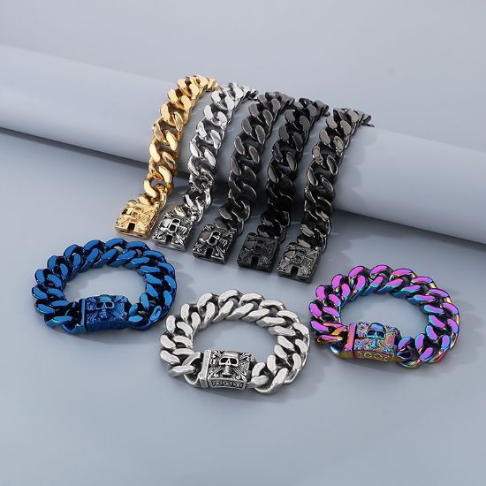 Picture of 316L titanium-steel Cuban-link bracelet with skeleton