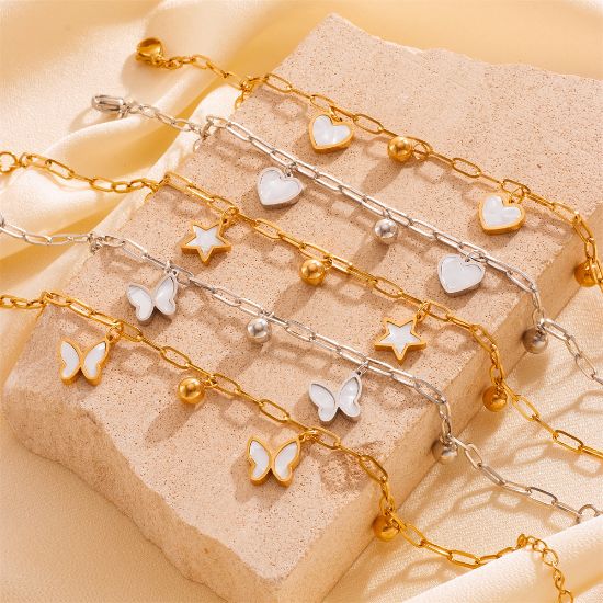 Picture of Titanium-steel heart, star & butterfly charms bracelet