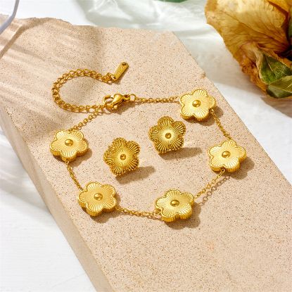 Picture of Titanium-steel lucky five-leaf pendant bracelet set