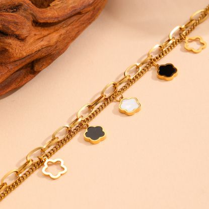 Picture of Black Stainless Steel Petite Hollow-Out Daisy Chain Bracelet