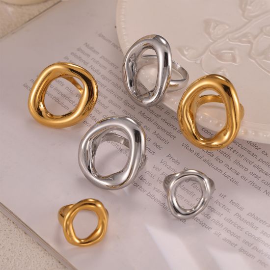 Picture of Minimalist hollow-cut off-round ring—gold-plated titanium