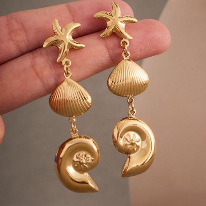 Picture of Stainless-Sea Statement Earrings – Conch & Starfish Dangles