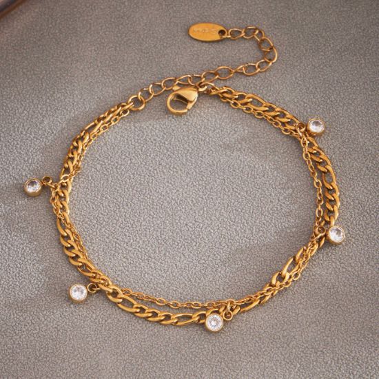 Picture of Double-Layer Titanium-Steel Anklet –  Zircon Tassel Shine