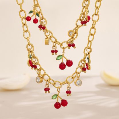 Picture of Cherry-Red Enamel & Zircon Pendant Necklace