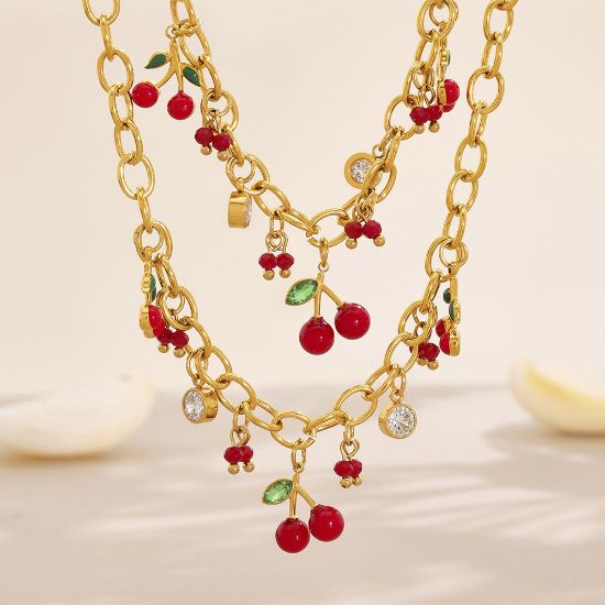 Picture of Cherry-Red Enamel & Zircon Pendant Necklace