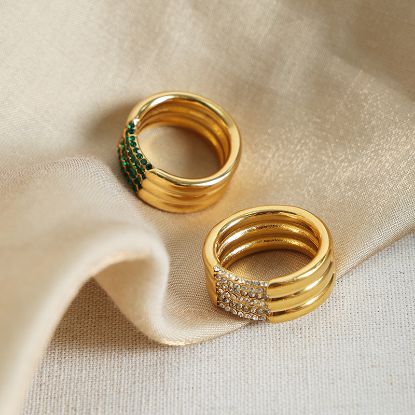Picture of Titanium-Steel 18K Gold-Plated Ring with  Zircons – Micro-Pavé Shine