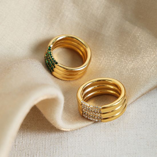 Picture of Titanium-Steel 18K Gold-Plated Ring with  Zircons – Micro-Pavé Shine