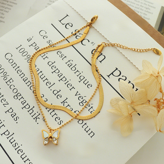 Picture of Vacuum-Plated Butterfly Anklet – 18K Gold on Stainless Steel