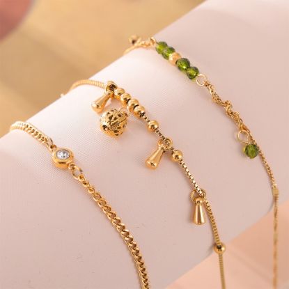 Picture of Bell-Bead Green-Crystal Anklet – Vacuum 18K Gold on Titanium Steel