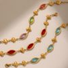 Picture of Bell-Bead Green-Crystal Anklet – Vacuum 18K Gold on Titanium Steel