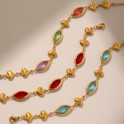 Picture of Bell-Bead Green-Crystal Anklet – Vacuum 18K Gold on Titanium Steel