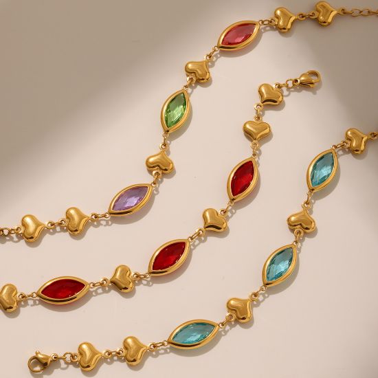 Picture of Bell-Bead Green-Crystal Anklet – Vacuum 18K Gold on Titanium Steel